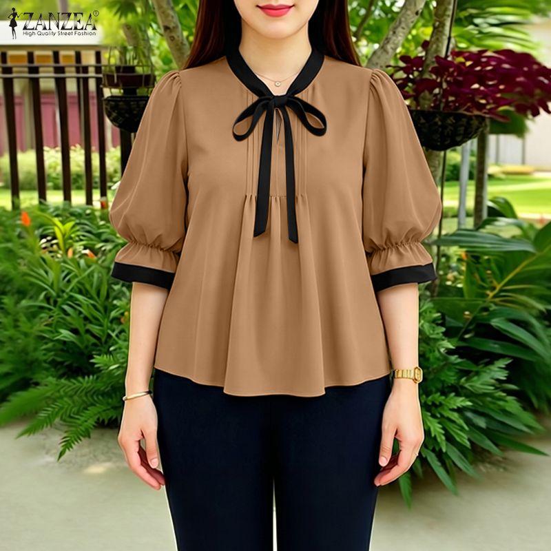 ZANZEA Camicetta casual da donna con scollo rotondo e maniche corte