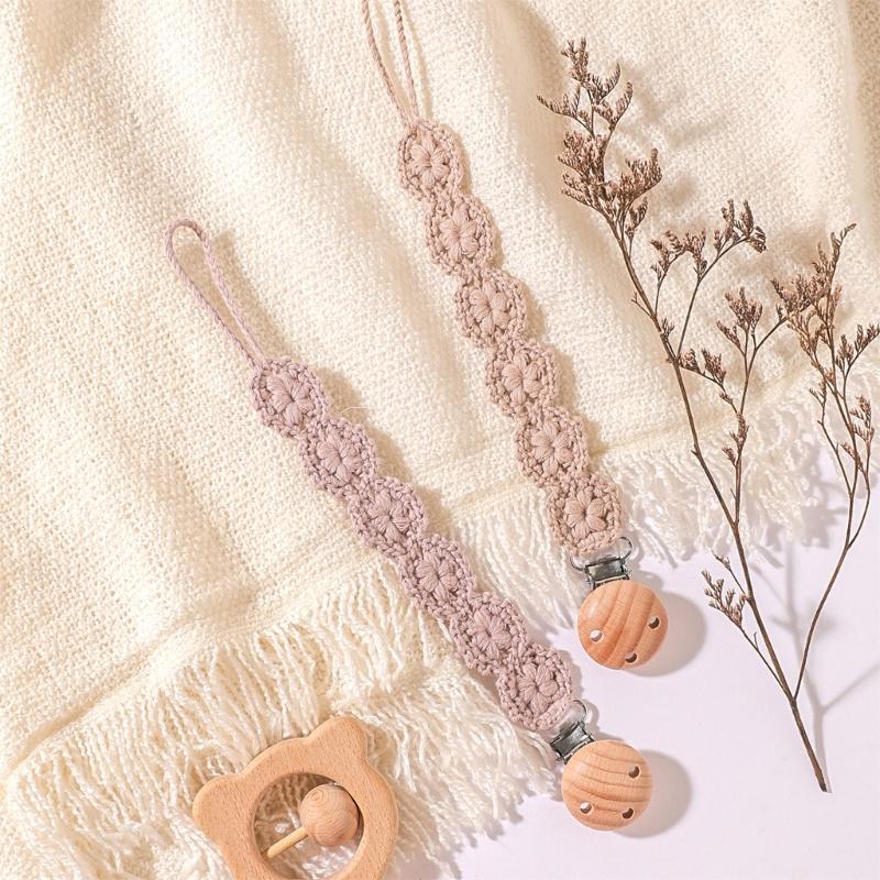 Pack of 2Pcs Handwoven Baby Pacifier Clip Chain Hand-knitting Toddler Feeding Bottle Strap Belt for Infants