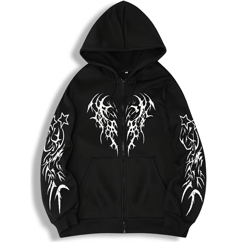 Dark Hooded Zipper Cardigan Sweatshirt For Men And Women Loose Couple Coat