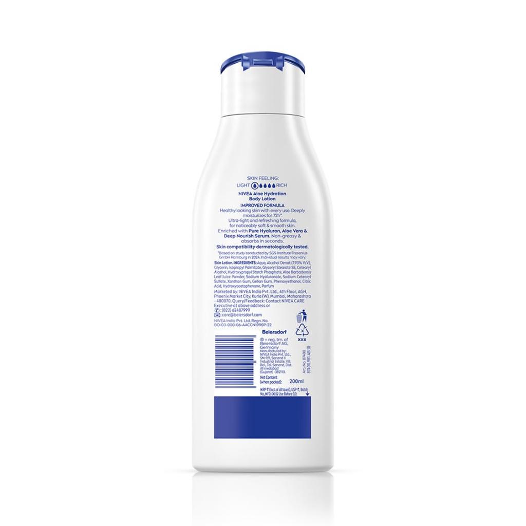 Nivea Aloe Hydration Body Lotion For Men & Women 200ml – 48Hr Moisture, Soothes Dry Skin, Dermatologically Approved