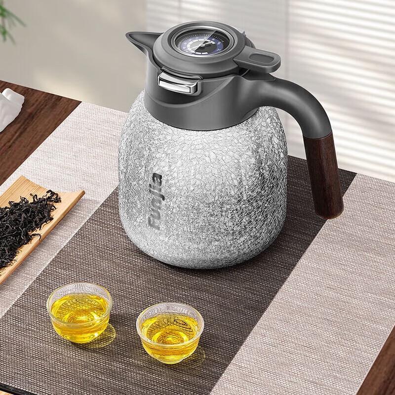 Funjia 1.5L Silver Titanium Coated Stew Tea Pot with Mechanical Temp Display