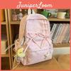Simple Nylon School Backpack With Dot Print And Bow Decoration For Teens And Adults