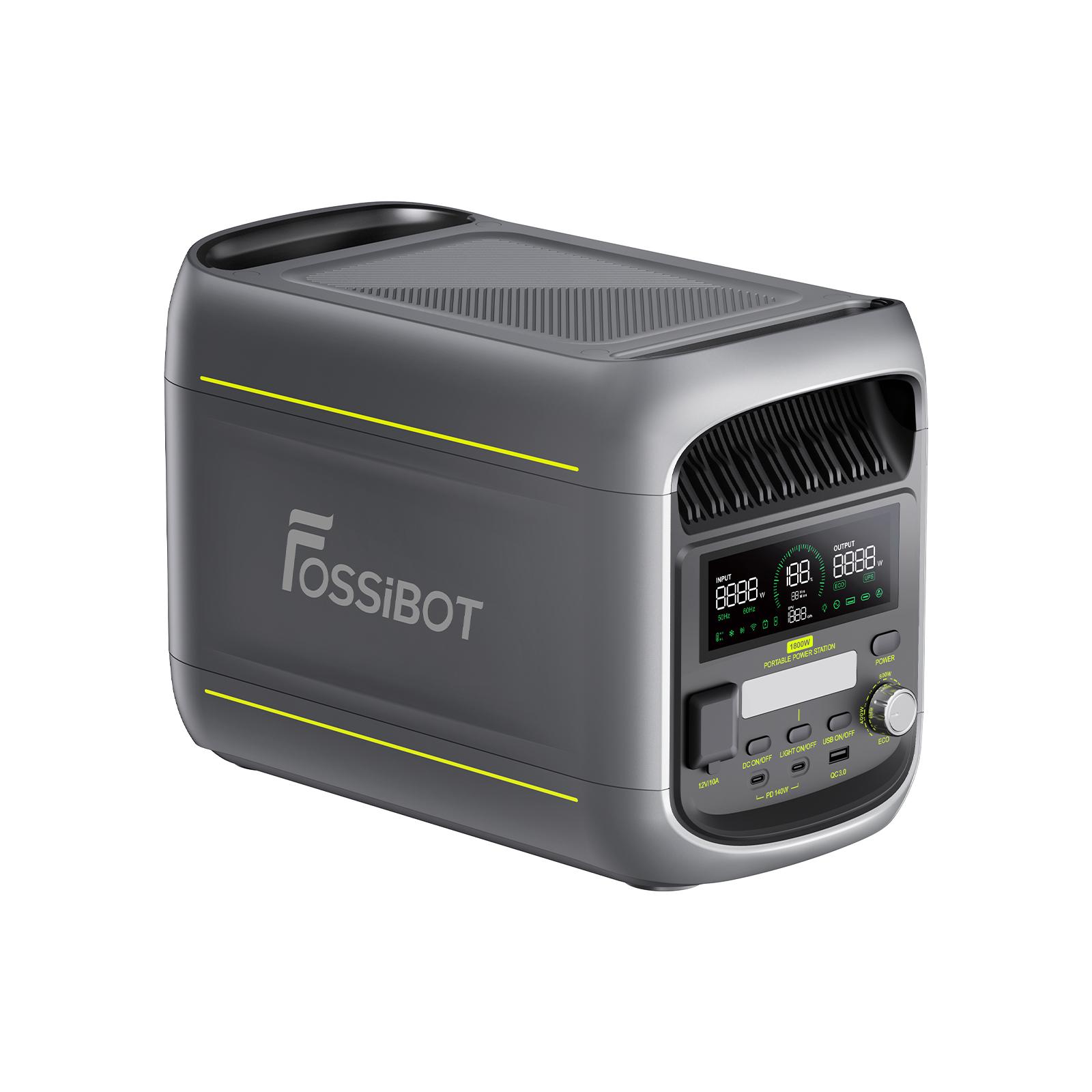 Fossibot F1800 Tragbare Powerstation - 1800 W - 1024 Wh LiFePO4 Akku - 7 Ausgänge - 1200 W AC Eingang - App-Steuerung grau