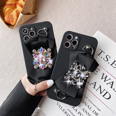 Capa para Celular IPhone16Promax para Apple 17 Macia 14 Laço 13 Pedras Preciosas 8 Furos Finos Silicone Ins