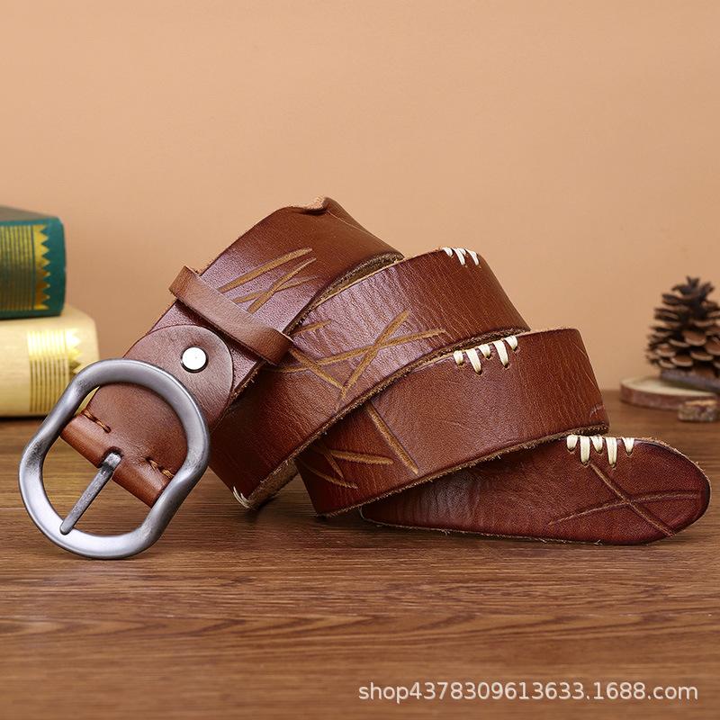 

Ремінь Чоловічий Ручної Роботи Ретро Ретро Стиль Особистість Шкіряна Пряжка-Шпилька Чиста Волов яча Шкіра Джинсовий Ремінь 100cm