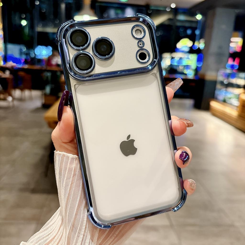 Electroplating Clear Phone Case For iPhone 17 Pro Max 17Pro Air 17 Lens Glass Film Air Bag Shockproof Transparent Cover Funda