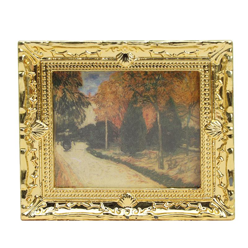 1:12 Dollhouse Miniature Furniture Accessories: Gold-Painted Flower Oil Painting Ornament