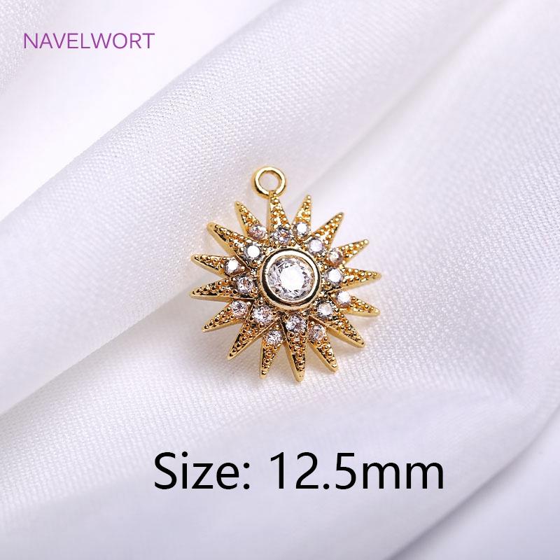 14K Gold Plating Sun Flower/Cross Pendants Brass Metal Inlaid Zircon Flower Charms DIY Jewelry Making Accessories Wholesale