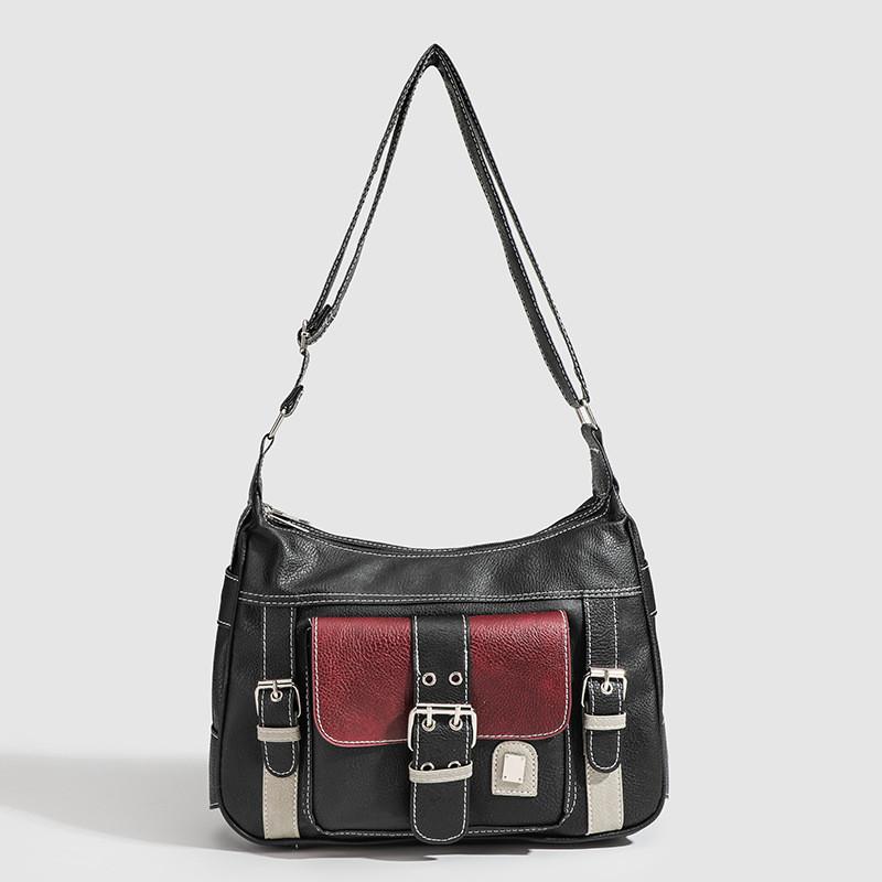 Ielgy Retro Contrast Color One-Shoulder Messenger Medieval Bag Unique Soft Leather Hot Girl Motorcycle Bag