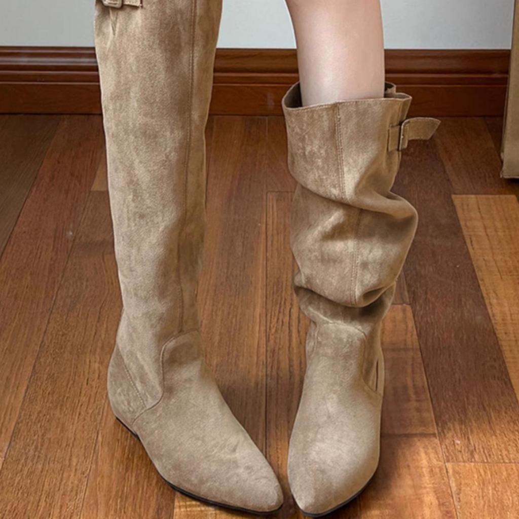 Schaffellversion~ Damen Herbst- und Winter-Retro-Stapelstiefel Französische spitz zulaufende dünne hohe Stiefel Stiefel