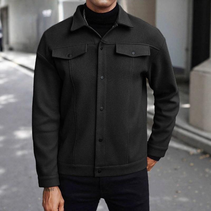 

Men s Beige Textured Trucker Jacket, Casual Button Down Collared Top with Chest Pockets for Daily Wear S чорний