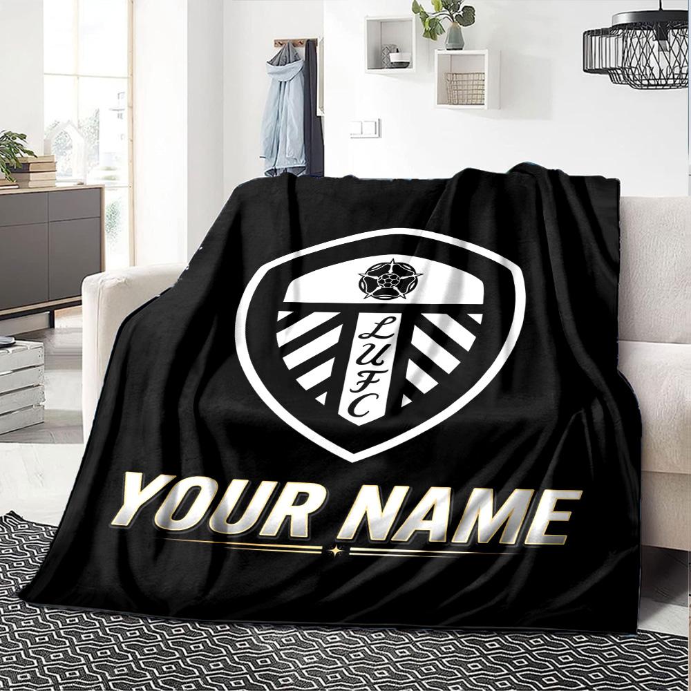 1pc Leeds United F.C. Blanket with Custom Name, Gift, for Men and Women, Soft Blanket, Good for Sofa Bed Couch Travel, Lightweight Flannel Blanket
