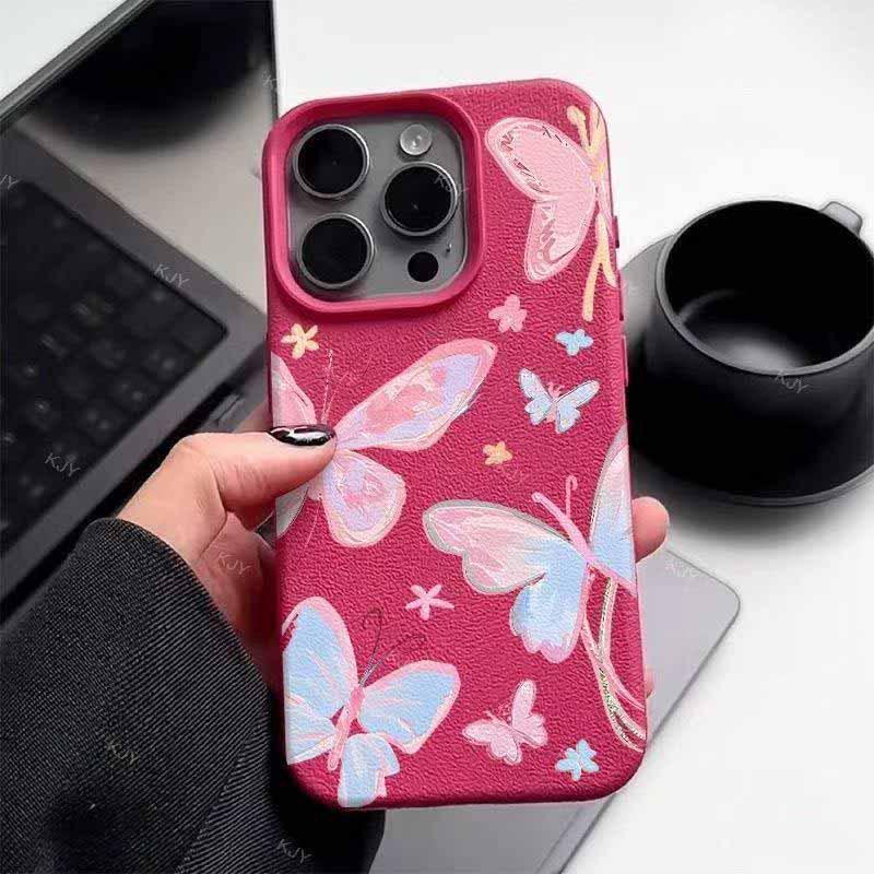 

Butterfly Soft Case for iPhone 17/16 Pro/15/14/13/12 with Large Cutout and Lychee Pattern. Apple 11