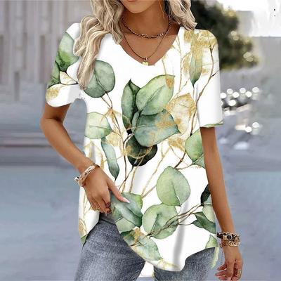 Fashion Summer New Women Loose Short-Sleeved T-Shirt V-Neck Casual Tees Top Women\'s Oversized Top Tee Shirts Plus Sizes