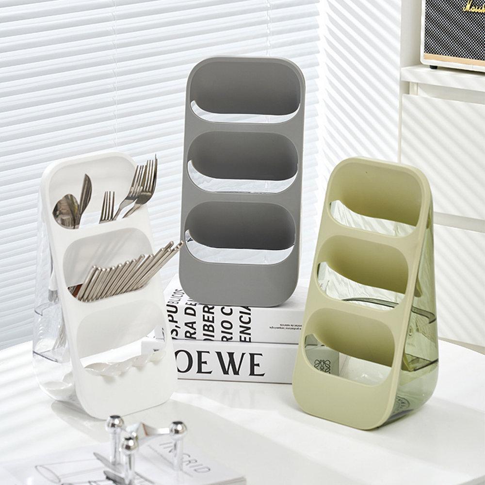 3 Layers Kitchen Cutlery Organizer - Utensil Storage Drainer Rack for Table Top Silverware Holder for Spoons Forks Chopsticks