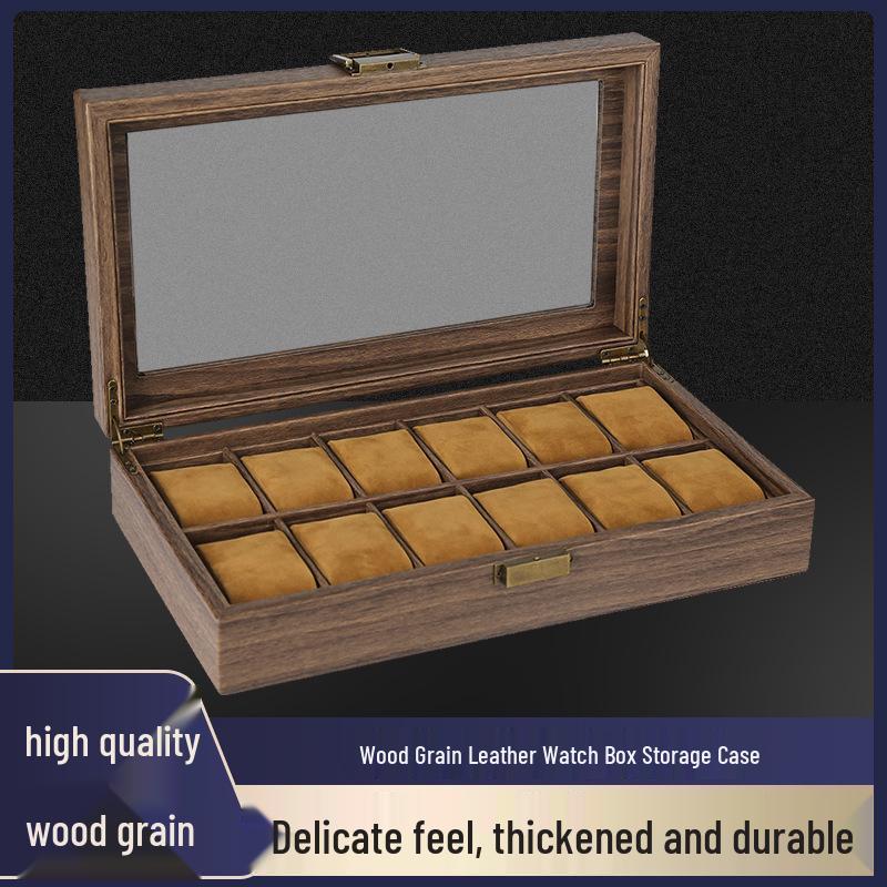 Retro Wood Grain Watch & Eyeglass Storage Box: Available in 3, 6, and 12 Slots