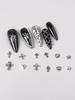 12 Gitter Gemischt 3D Punk Silber Herz Kreuz Metall Maniküre Nagel Dekoration Retro Unterschiedliches Design Kreuz Nägel Kunst Charms