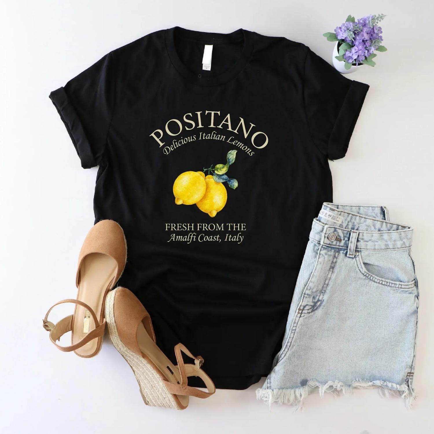 Positano T Shirt Amalfi CoasT Italy Traveler Funny Lemon Italian Summer Capri Islands Girl S чёрный