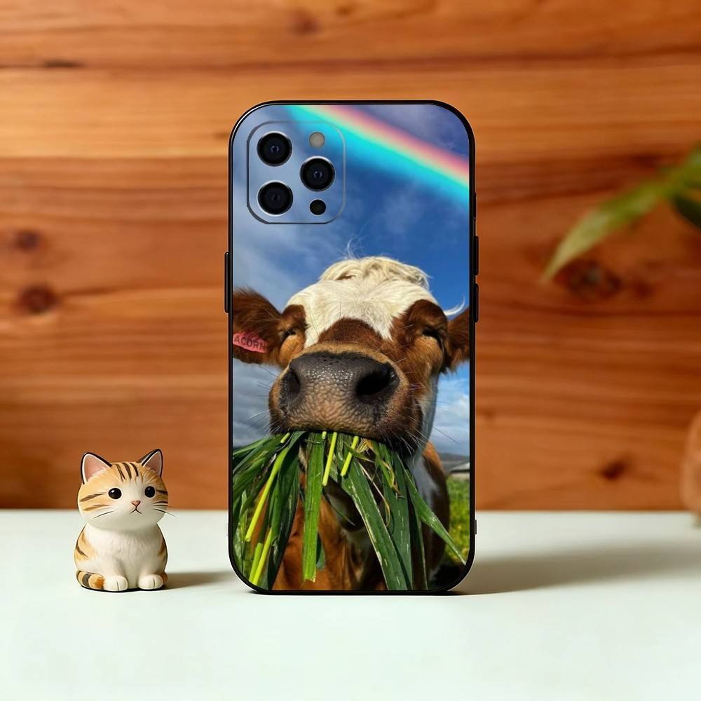 Cute Cattle Phone Case For iPhone 17,16,15,14,13,12,11 Plus,Pro Max,XS,Soft Silicone Black Cover