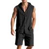 2Pcs/Set Men Summer Outfit Hooded Drawstring Sleeveless Shirt Adjustable Elastic Waistband Shorts Set Hiking Workout Casual Outfit