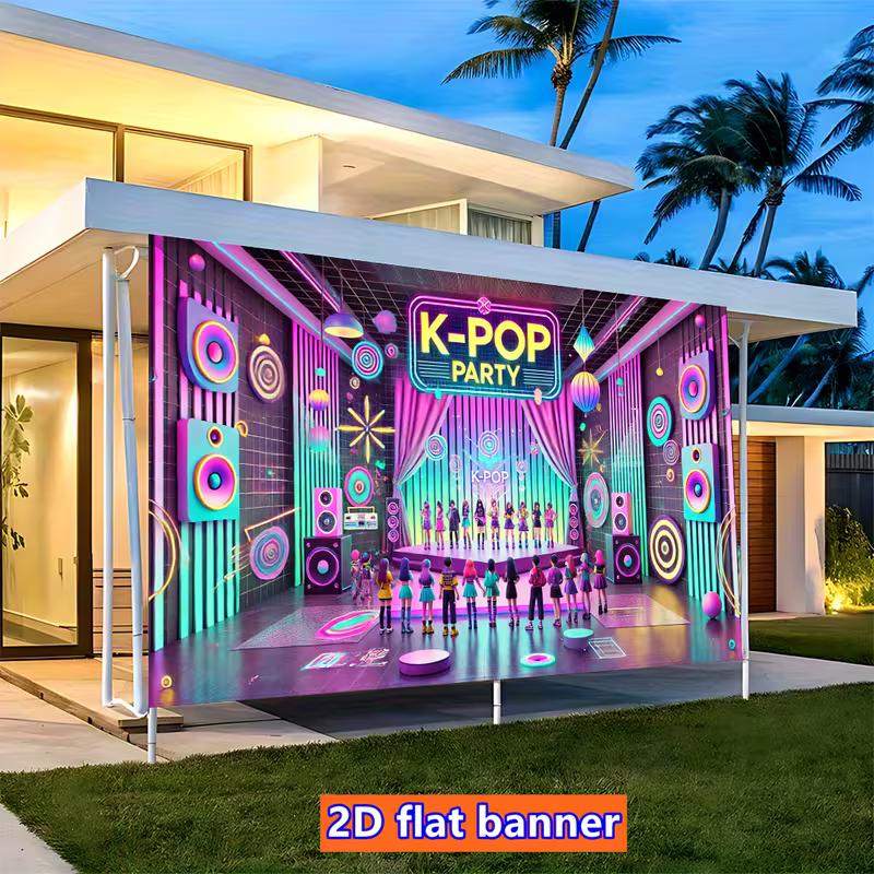 

K-POP Party Photo Booth Background, Pink & Teal Neon Stage Banner for Music Themed Nights 47.2x31.5inch/120*80cm