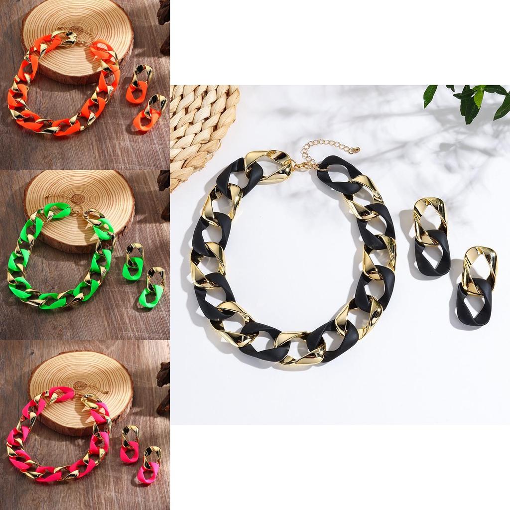 Fashion Fluorescent Jewelry Set With Necklace And Earrings For Women