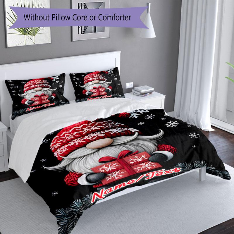 3PC Custom Name Christmas Gnome Gifts Bedding Set Printed Bedding Set Duvet Cover Closure Includes 1 Duvet Cover & 319 Pillowcases for Bedroom