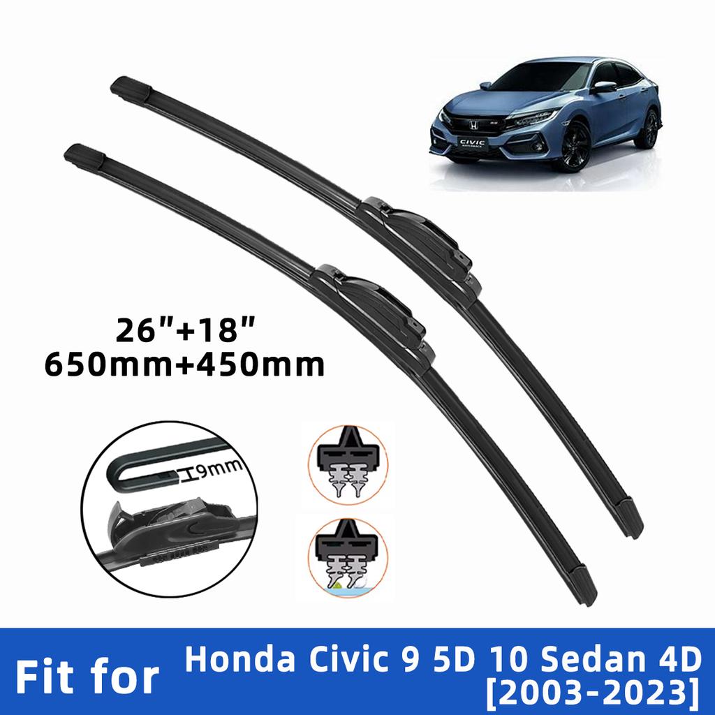 Wiper Blades for Honda Civic 9 5D Civic 10 Sedan 4D 2003-2023 Front Double Rubber Strip Wiper Blade Windshield Brushes Windscreen Window Accessories