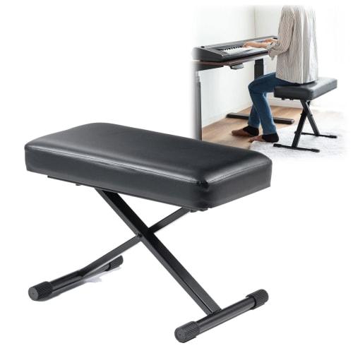 E-Supply Piano Stool/Keyboard Bench, X-Shaped, 60cm Wide, 7 Height Adjustments (26-50cm), Low Cushion, 8cm Thick, Foldable, EEX-CHS03BK