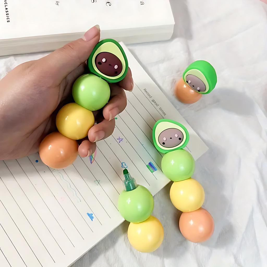 1 Stück 3 Farben Niedliches Avocado-Themen-Highlighter-Set für Schüler - Lustige Cartoon-Graffiti-Marker.