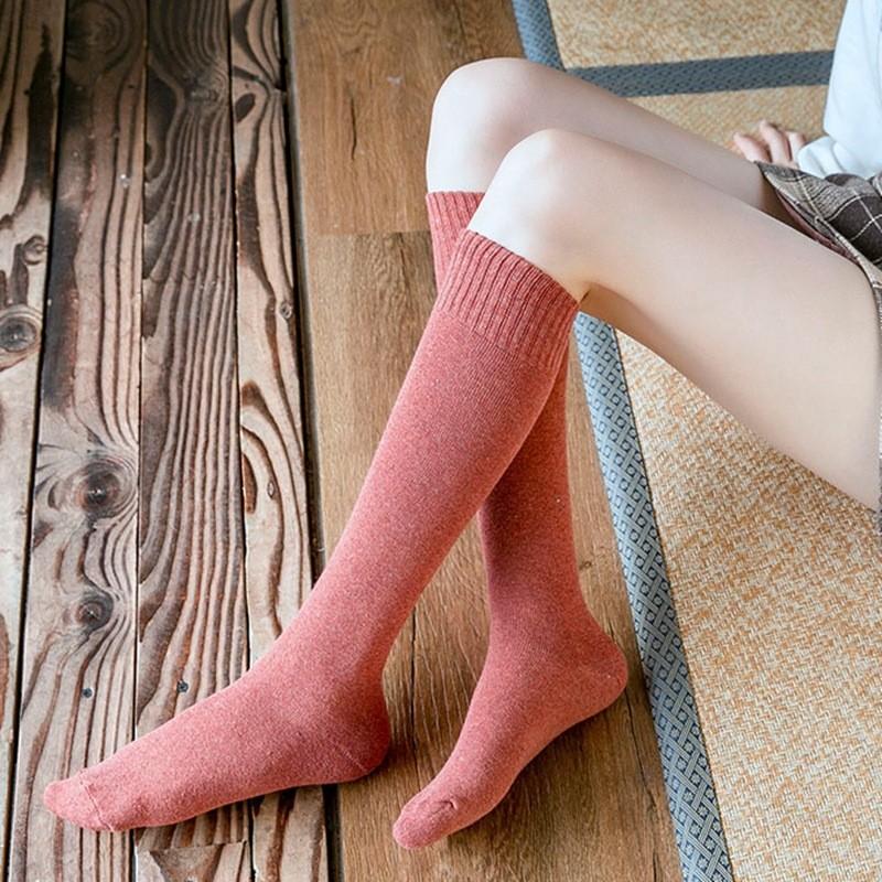 Socks Women'S Winter Warm Long Stockings Thick Thermal Cotton Terry Solid Harajuku Breathable Thicken Casual Knee High Socks