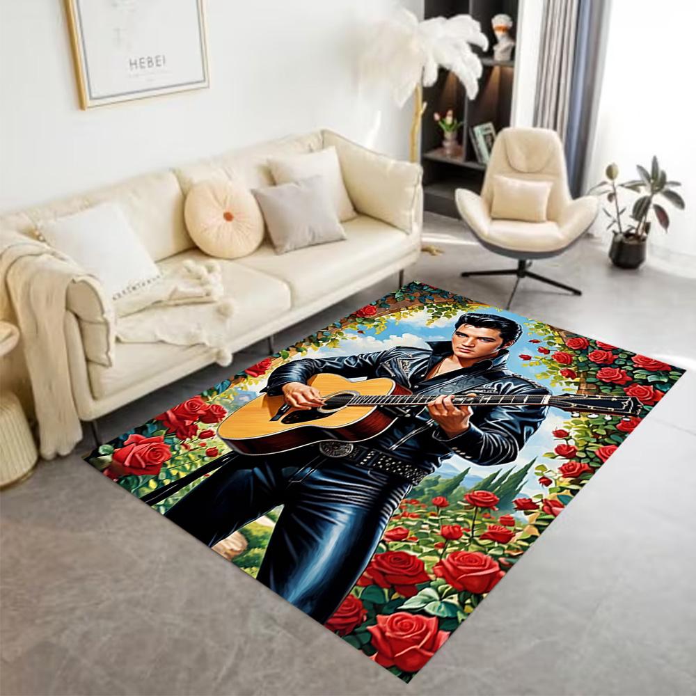 Tapis de sol Iconique d'Elvis Presley Parfait pour Bureau Salles de jeux Salle à manger Entrée Tapis Antidérapant Décor de Bureau Anime Cadeau de Fête de Mariage