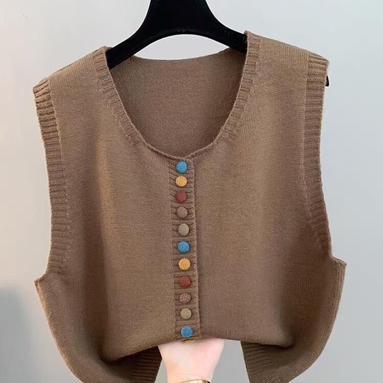 Vest Womens Vest Jacket Autumn and Winter Vest Updated Knitted Sweater V-neck Relaxed Fit Trendy Vest Cardigan