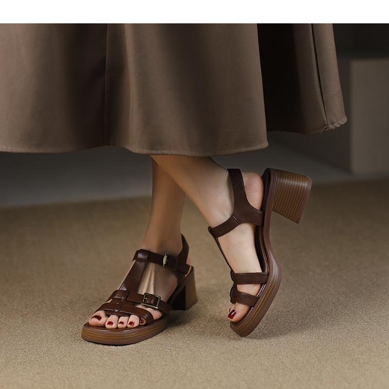 Roman Shoes Women 2025 Summer Open-toe Thick-soled Sandals Are Fashionable and Versatile,While Chunky Heels Are Retro High Heels
