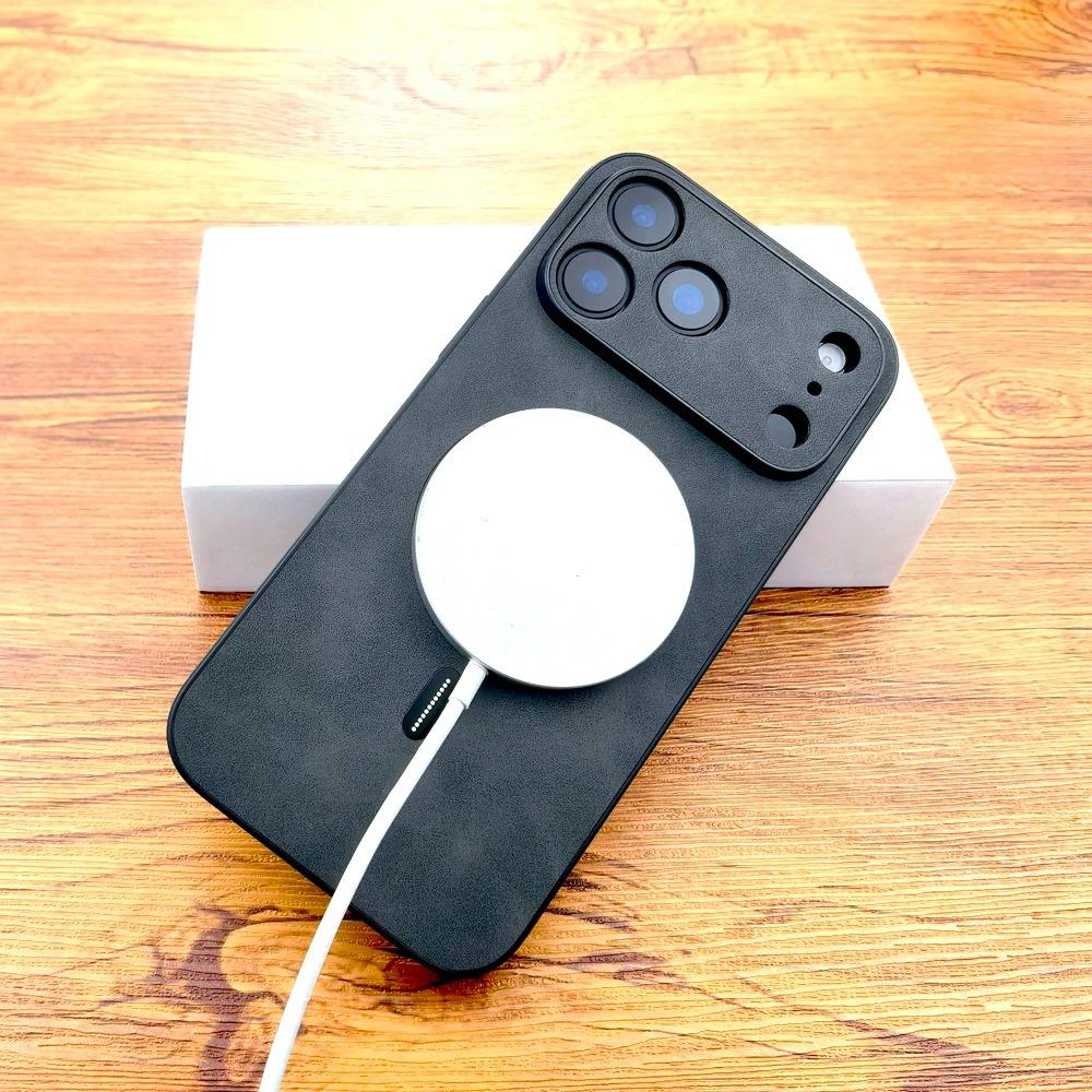 Magnetic Lambskin Texture iPhone 17 Pro Max Case - Full Wrap Protective Cover for Apple 14, 15, 16