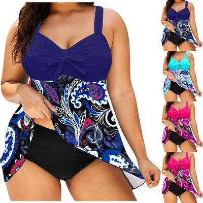 Damen Modischer, bedruckter zweiteiliger Boxer-Badeanzug mit Sling-Muster