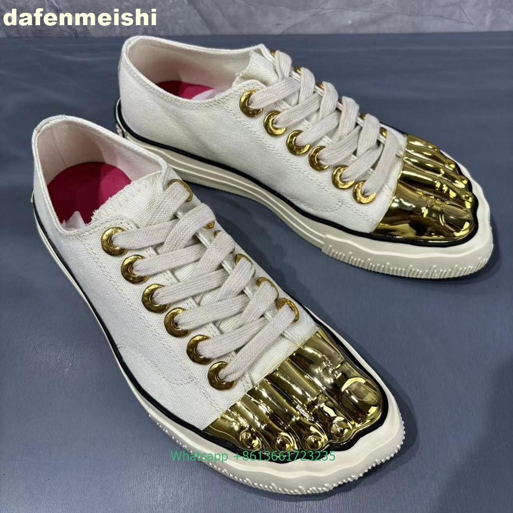 Metal Five Finger Toe Flats Canvas Shoes 2025 Newest Novelty Casual Style Shoes Women/men Low-Top/high Top Lace-Up Shoes