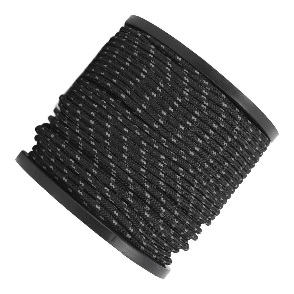 Reflective Camping Rope Texture Weaving 164ft 4mm Polyester Parachute Cord for Travel Hiking Backpacking Black
