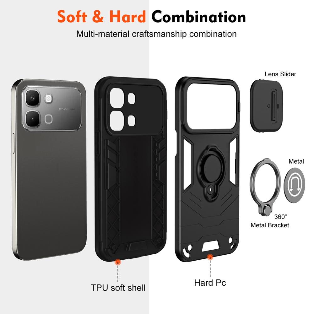 KEYSION Shockproof Armor Ring Stand Case for Infinix Note Edge 5G Slide Camera Lens Protection Phone Cover for Infinix Note Edge 5G