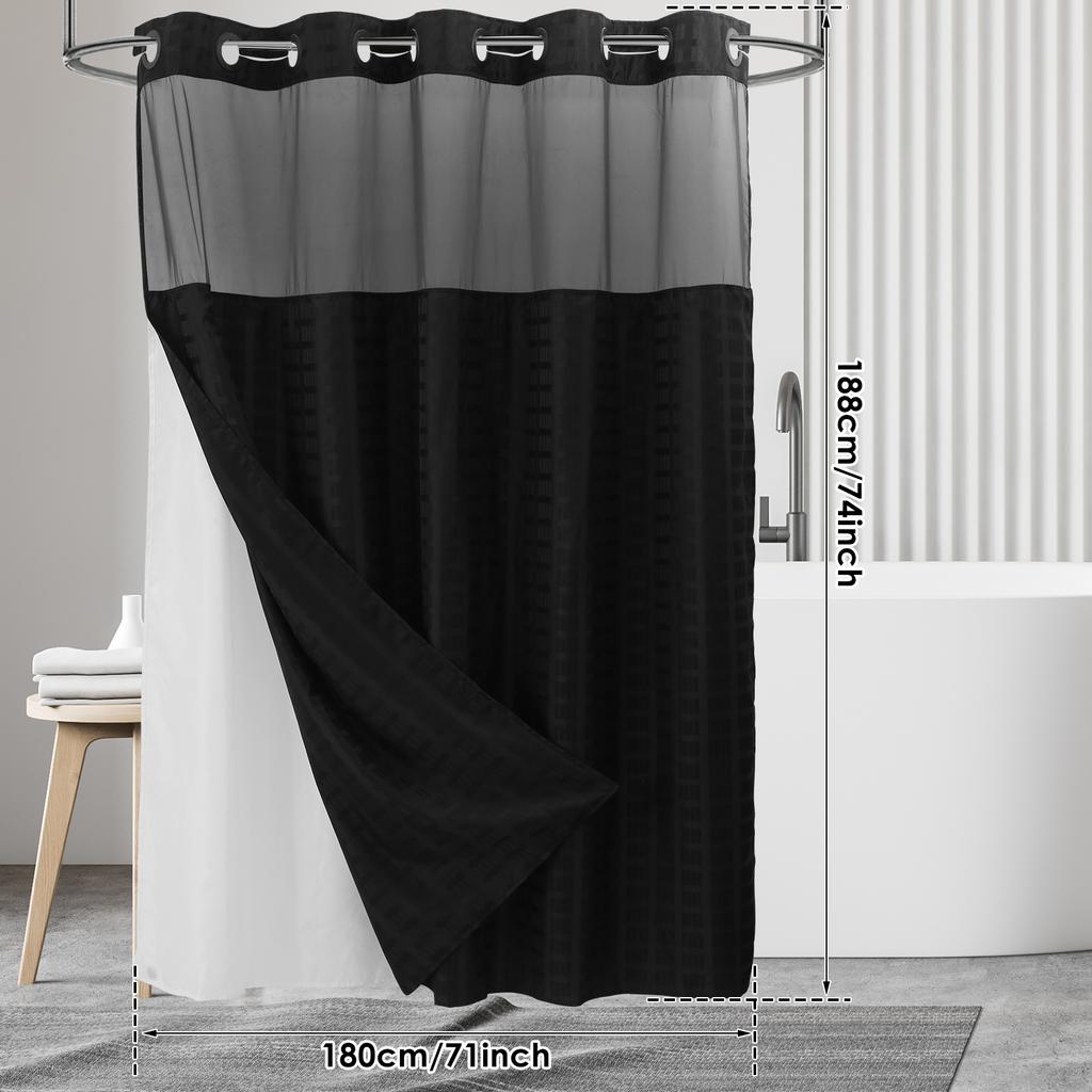 Waterproof Shower Curtain 180x188cm No Hook Shower Curtain Double Layer with Snap Contemporary Design Hotel Bathroom Curtain