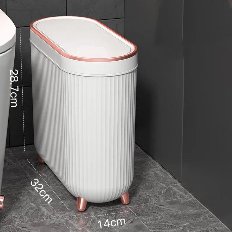 

Narrow Side Wastebasket with Cover Press-type Trash Can Large Capacity Bathroom Trash Bin Kitchen Garbage Cube Home Bathroom Can