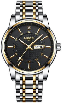 NIBOSI Business Metal Classic Stainless Date Day of the Week Fluorescent Perfect As a Gift Men's Watch, Waterproof, Analog, Stylish, Band, Steel,