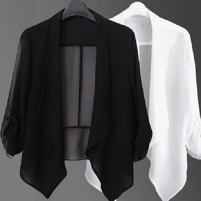 

Spring and summer new large size chiffon cardigan thin short small coat summer shawl sunscreen clothes women s skirt M чёрный