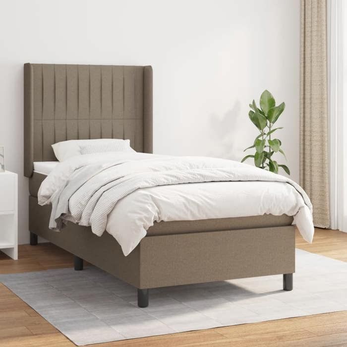 3131549 vidaXL Lit à sommier tapissier avec matelas Taupe 80x200 cm Tissu