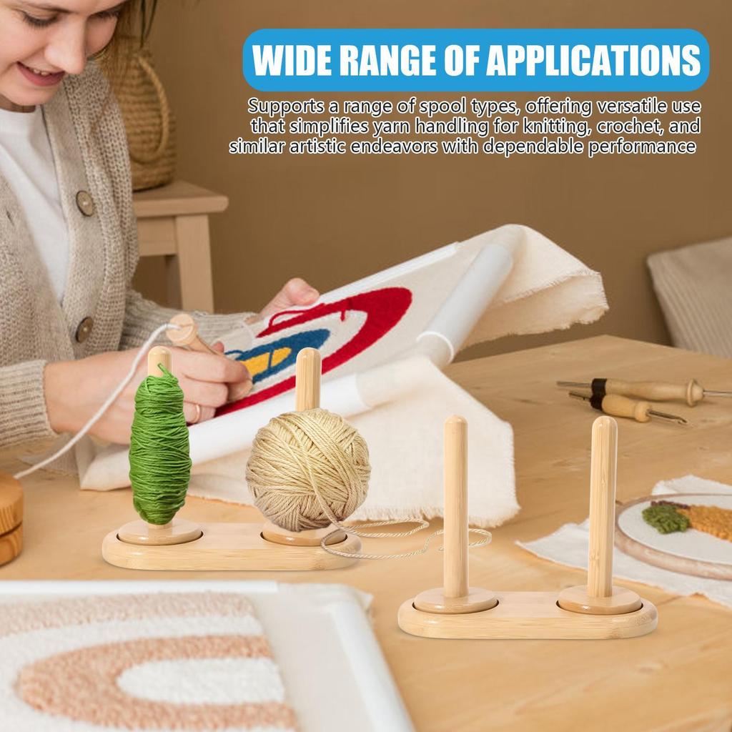 Yarn Holder Embroidery Thread Dispenser Double Bearing Wooden Yarn Holder Stand Storage Craft Tool For Beginners Home Sewing