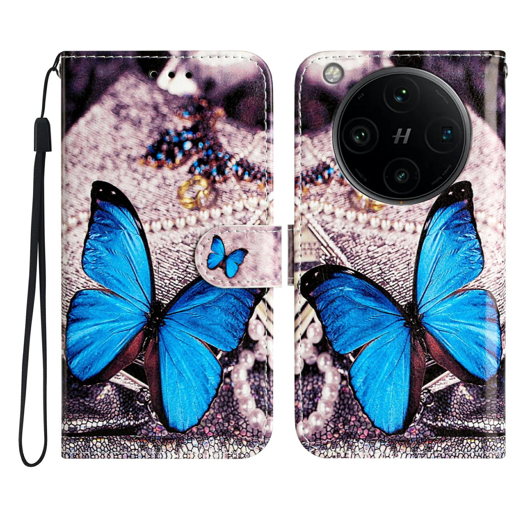 

Чехол-книжка для Oppo Find X8 Pro 5G с принтом, из ПУ кожи, подставка, чехол для телефона с ремешком Blue Butterfly