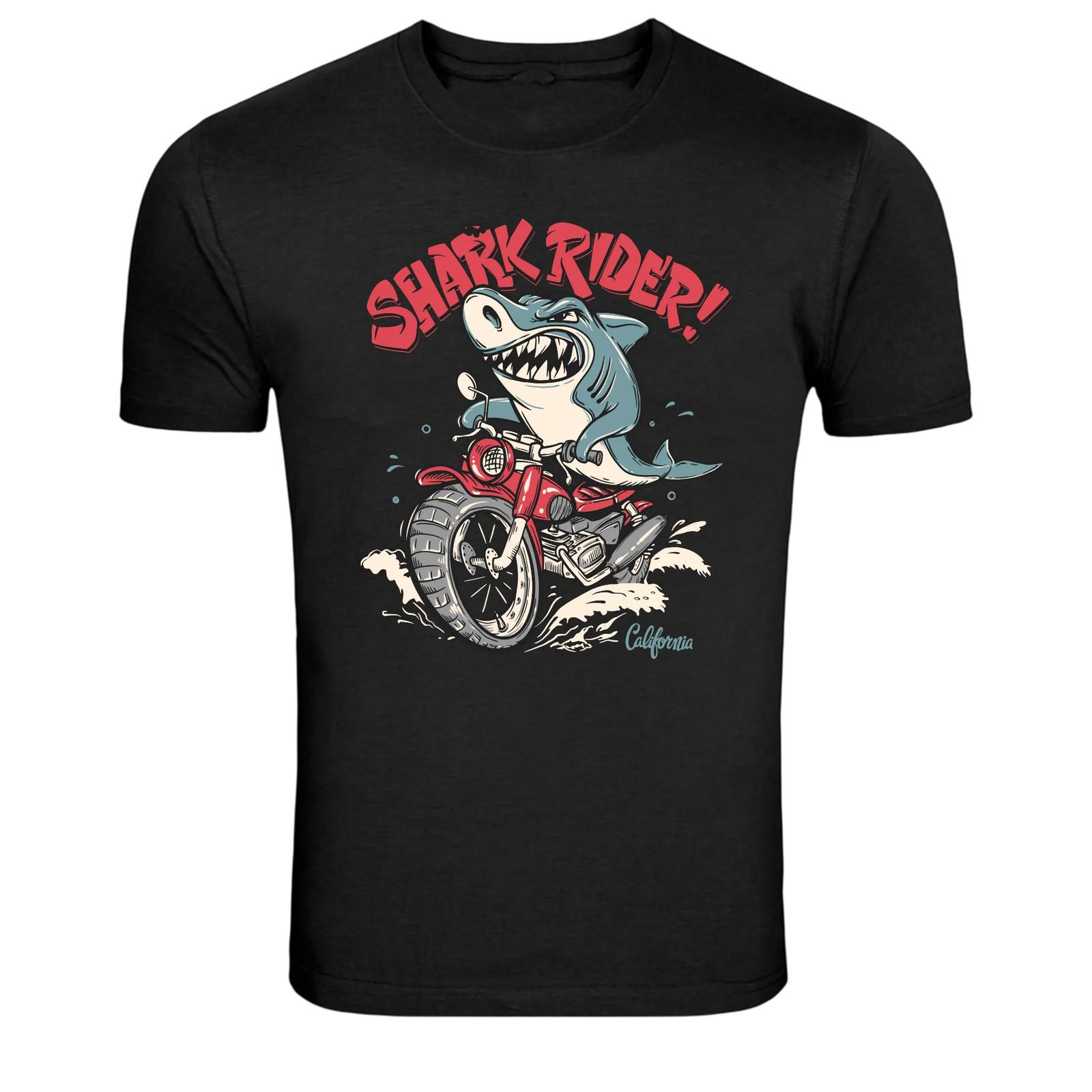 Shark Rider Motorcycle Funny Shark Graphic T Shirt Biker Tee XL