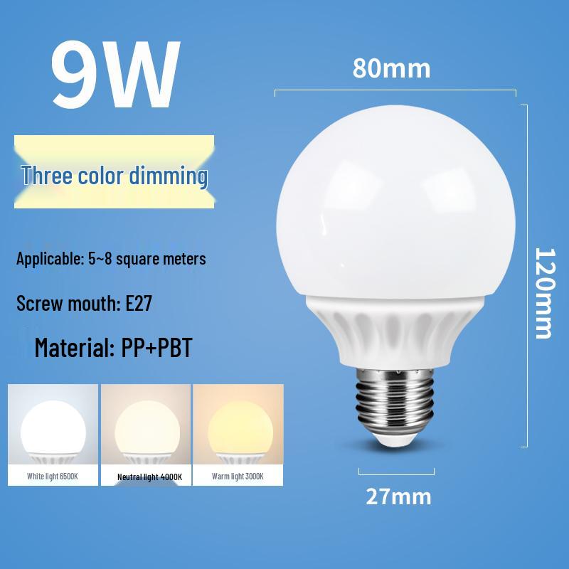 LED Dragon Ball Light Bulb, E27 Screw Base, Warm White, Three-Color Dimming, Color-Changing, Rechargeable, Super Bright Lighting.