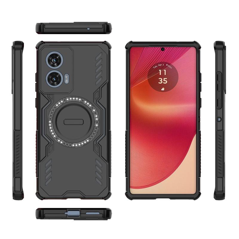 For Motorola Edge 50 Fusion 5G Magnetic Case WANLONFENG DJ Series PC TPU Phone Cover with 2Pcs Tempered Glass Film