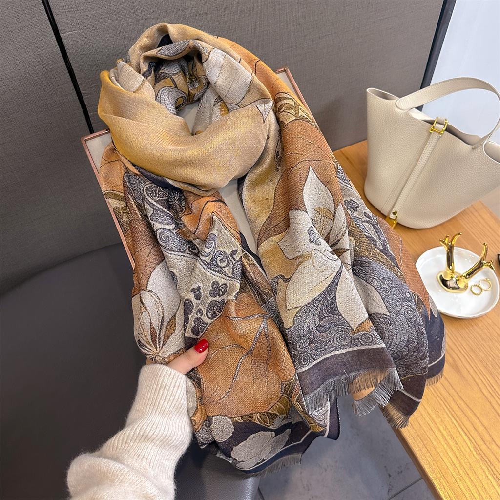 Luxury Warm Scarf For Women 70*185cm Tassel Shawl Imitation Cashmere Floral Pashmina Warps Autumn/Winter Coldproof Blanket
